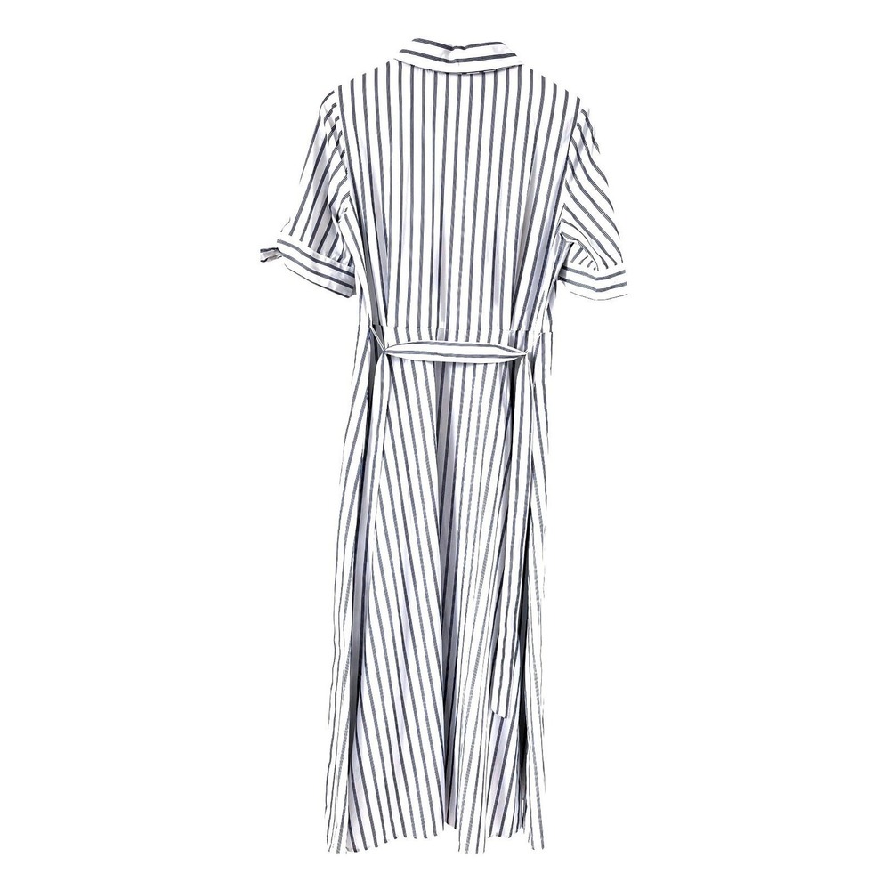Calvin Klein Shirt Dress Women 8 Blue White Excellent Striped Midi Cotton Belted - Picture 3 of 16